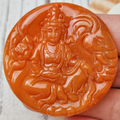 ?行的力量?天然緬甸玉 A貨翡翠 紅翡 鐲心料 精雕 普賢菩薩 附證書 現貨特價【92jade 就愛翡翠】翡翠普賢