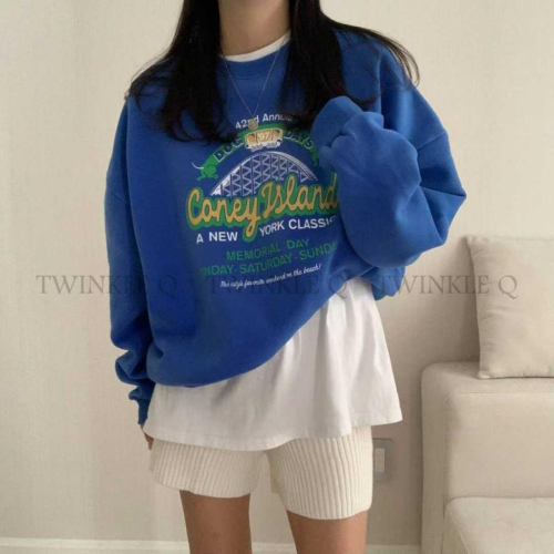 ?TwinkleQ韓國代購-預購✈️東大門?南大門正韓 大學t 字母印花 拉絨 休閒 寬鬆 長t 大學踢