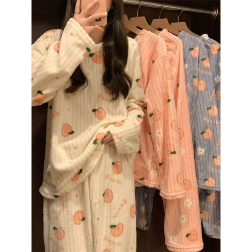 平價款法蘭絨睡衣 套裝冬季 女士秋冬 法蘭絨加厚 珊瑚絨家居服 睡衣 睡褲 套裝睡衣
