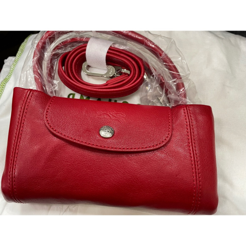 全新 絕版 法國製 longchamp 小羊皮 紅色 s 號 折疊包